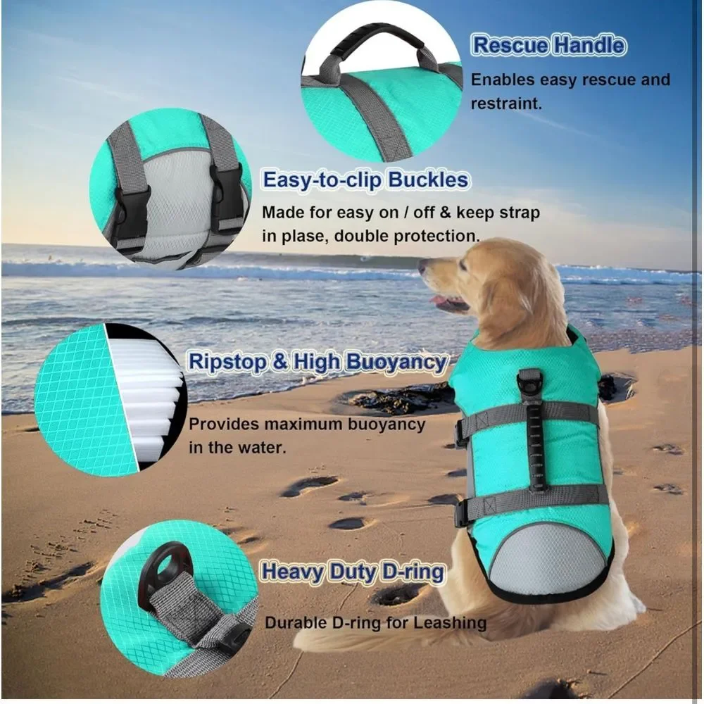 Dogcheer Dog Life Jacket, Dog Life‎ Vest for Swimming (Pine-Green, size XS
